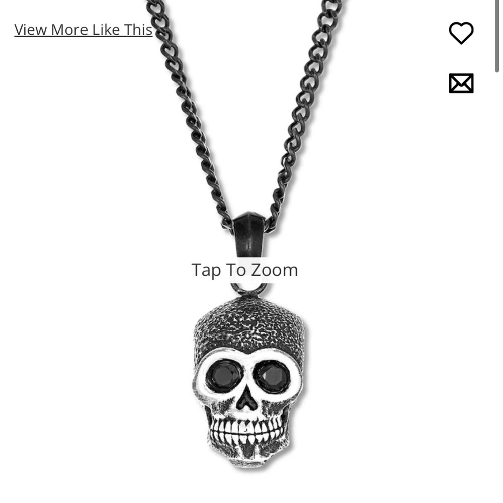Kay Jewelers mens skull necklace black cz stainless steel and black ion plating